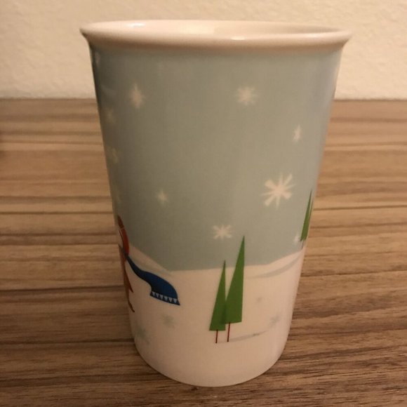 STARBUCKS 2011 SMALL MUG CUP WINTER FUN HOLIDAY ICE SKATING SLEDING RED PLANE. - Picture 2 of 5